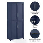 Dispensa da cucina alta 170 cm blu scuro: Design rustico tradizionale, impiallacciatura in legno, struttura in MDF, 3 ripiani regolabili
