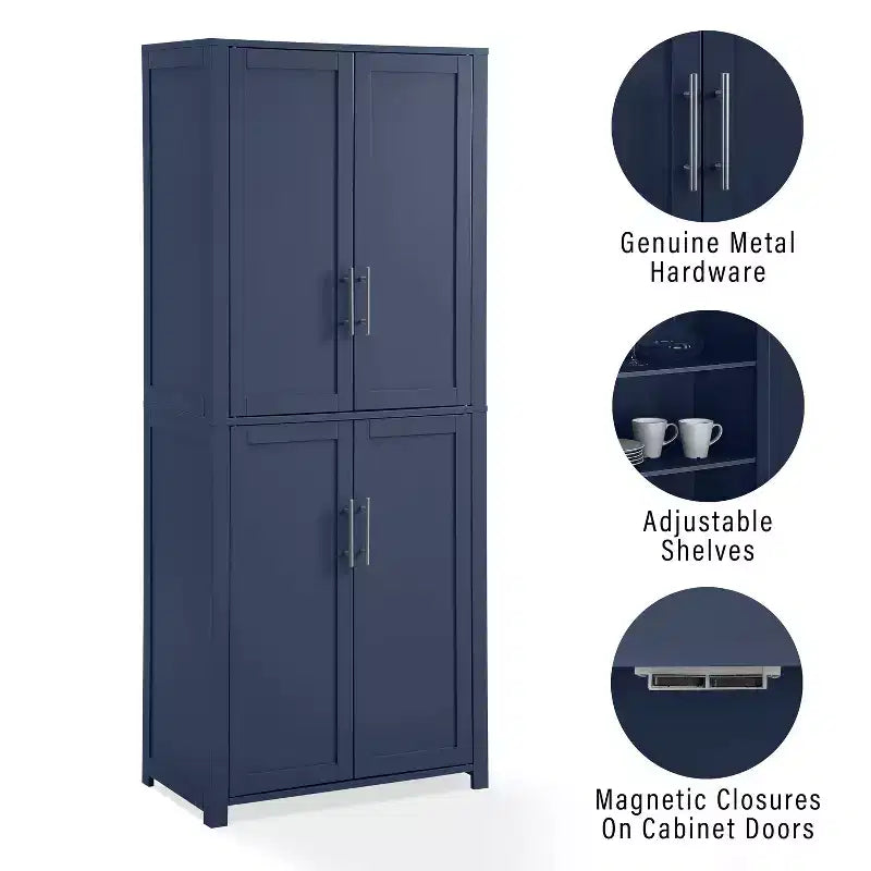 Dispensa da cucina alta 170 cm blu scuro: Design rustico tradizionale, impiallacciatura in legno, struttura in MDF, 3 ripiani regolabili