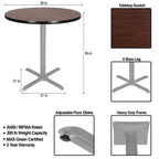 Tavolo da pranzo rotondo 36" con base a X Grigio/Mogano