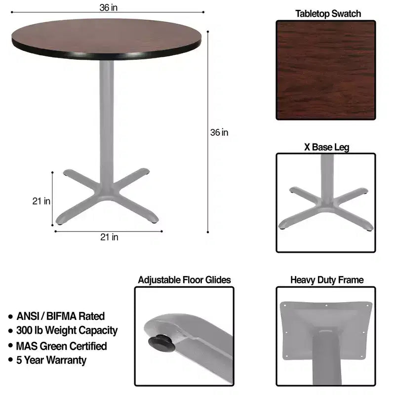 Tavolo da pranzo rotondo 36" con base a X Grigio/Mogano