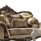 Divano 74" Tan, tessuto fantasia e finitura rovere anticato: divanetto imbottito tradizionale, design capitonné