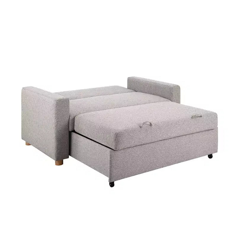 Divano trasformabile grigio chiaro in tessuto intrecciato
