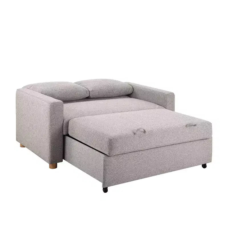 Divano trasformabile grigio chiaro in tessuto intrecciato