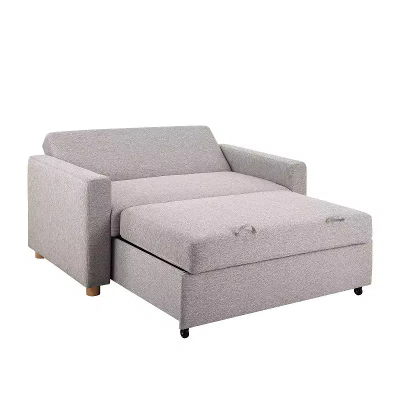 Divano trasformabile grigio chiaro in tessuto intrecciato
