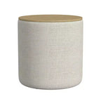 Pouf Contenitore con Piano in Legno Grigio Chiaro: Rivestito, Rotondo, Imbottito, Struttura in Legno