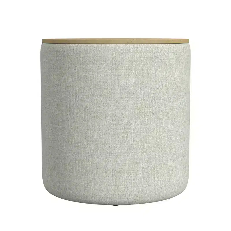 Pouf Contenitore con Piano in Legno Grigio Chiaro: Rivestito, Rotondo, Imbottito, Struttura in Legno