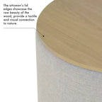 Pouf Contenitore con Piano in Legno Grigio Chiaro: Rivestito, Rotondo, Imbottito, Struttura in Legno