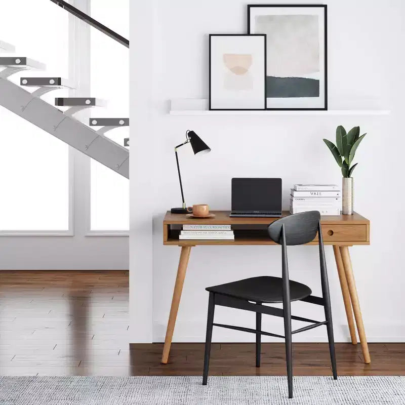 Scrivania Mid-Century con Cassetto Acacia Marrone Chiaro: Piano in MDF, Gambe in Legno Massello, Mobili per Ufficio Domestico