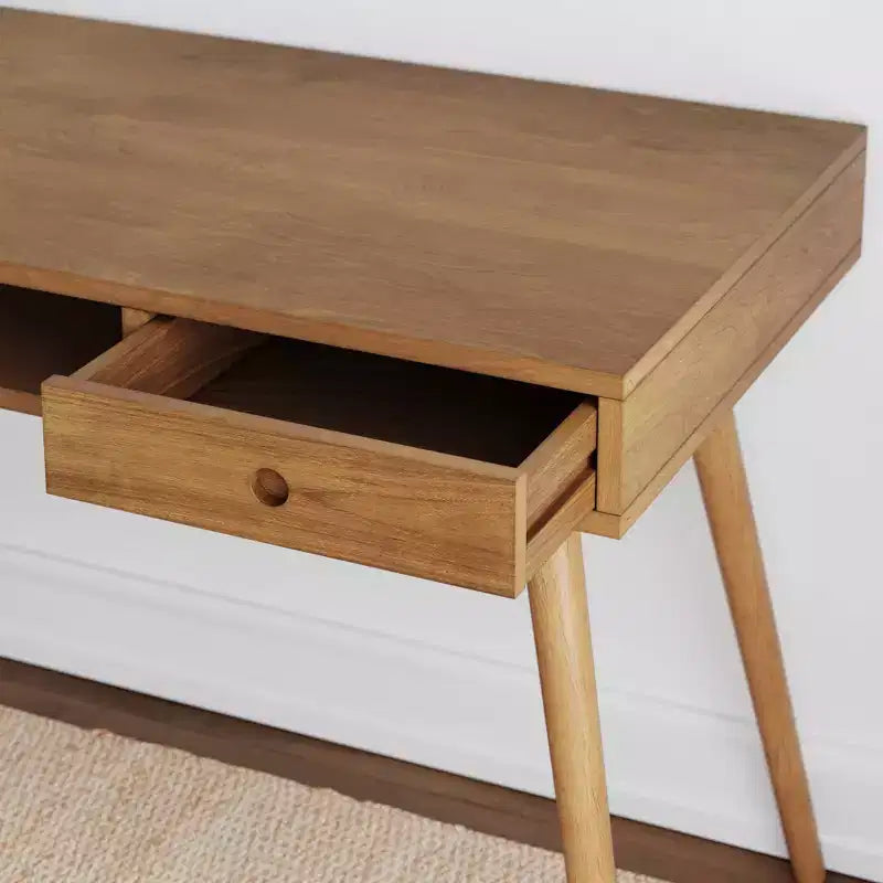 Scrivania Mid-Century con Cassetto Acacia Marrone Chiaro: Piano in MDF, Gambe in Legno Massello, Mobili per Ufficio Domestico