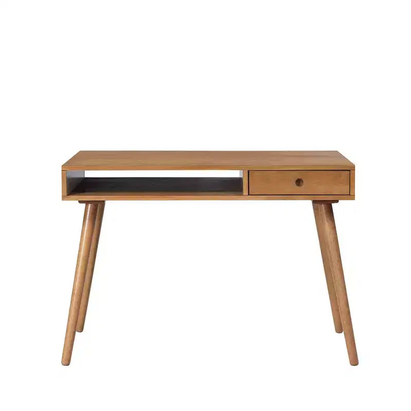 Scrivania Mid-Century con Cassetto Acacia Marrone Chiaro: Piano in MDF, Gambe in Legno Massello, Mobili per Ufficio Domestico