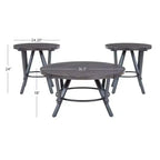 Tavolini da caffè e laterali rotondi con ripiano in legno e struttura in metallo grigio carbone Marrone carbone: Mobili rustici per soggiorno