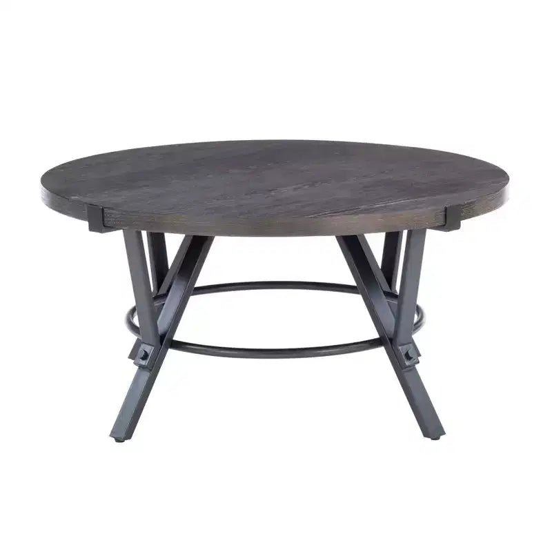 Tavolini da caffè e laterali rotondi con ripiano in legno e struttura in metallo grigio carbone Marrone carbone: Mobili rustici per soggiorno