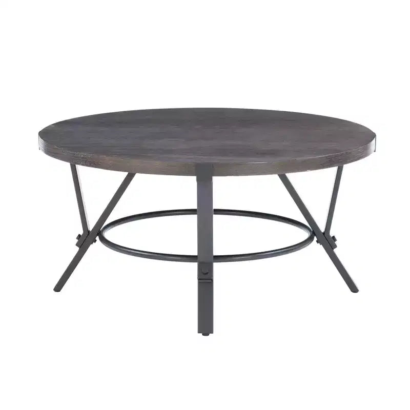 Tavolini da caffè e laterali rotondi con ripiano in legno e struttura in metallo grigio carbone Marrone carbone: Mobili rustici per soggiorno