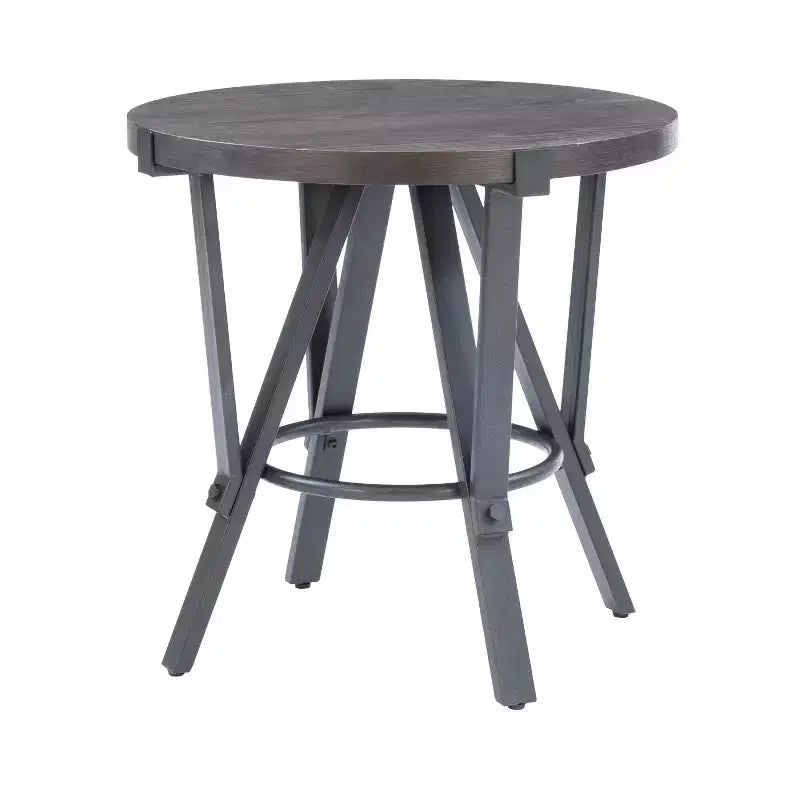 Tavolini da caffè e laterali rotondi con ripiano in legno e struttura in metallo grigio carbone Marrone carbone: Mobili rustici per soggiorno