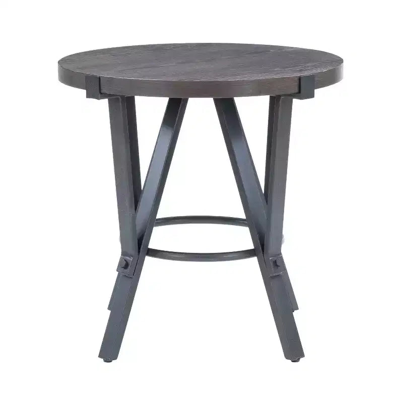 Tavolini da caffè e laterali rotondi con ripiano in legno e struttura in metallo grigio carbone Marrone carbone: Mobili rustici per soggiorno