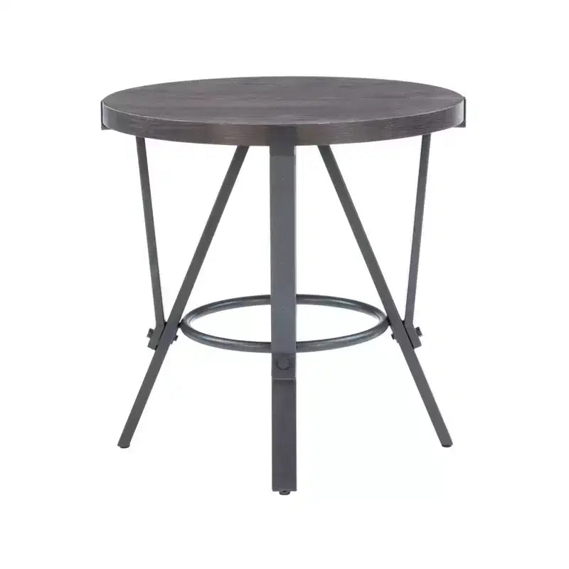 Tavolini da caffè e laterali rotondi con ripiano in legno e struttura in metallo grigio carbone Marrone carbone: Mobili rustici per soggiorno