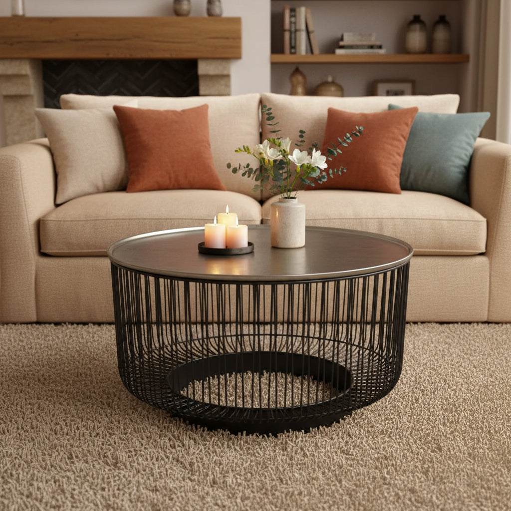 Olivia & May Metal Geometric Open Frame Wire Coffee Table