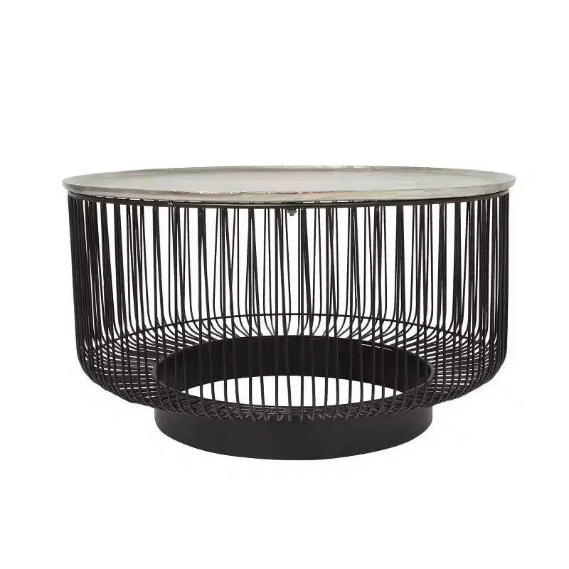 Tavolino da Caffè in Filo Metallico Geometrico a Cornice Aperta