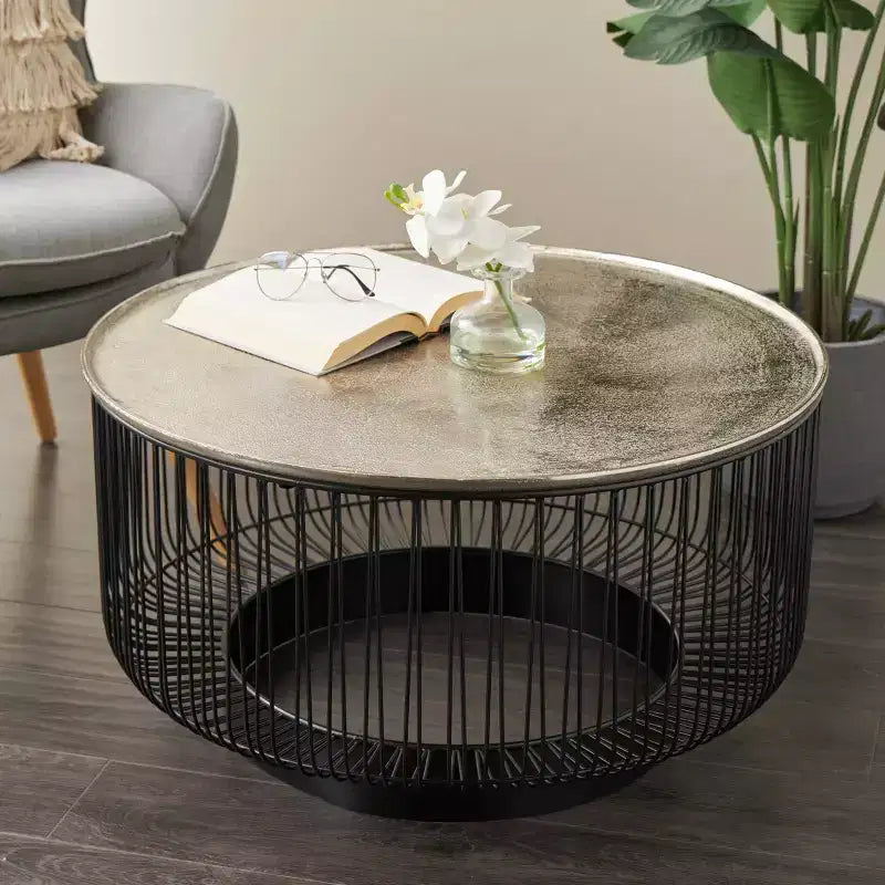 Tavolino da Caffè in Filo Metallico Geometrico a Cornice Aperta