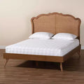 Letto a piattaforma Queen in legno e rattan, marrone noce