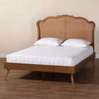 Letto a piattaforma Queen in legno e rattan, marrone noce