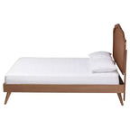 Letto a piattaforma Queen in legno e rattan, marrone noce