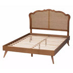 Letto a piattaforma Queen in legno e rattan, marrone noce