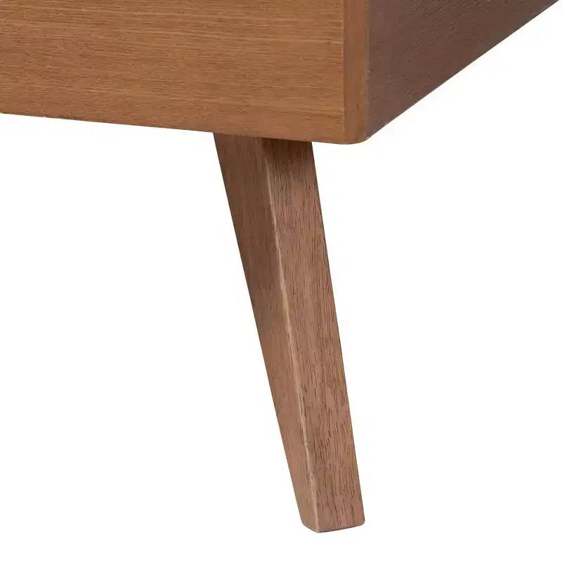 Letto a piattaforma Queen in legno e rattan, marrone noce