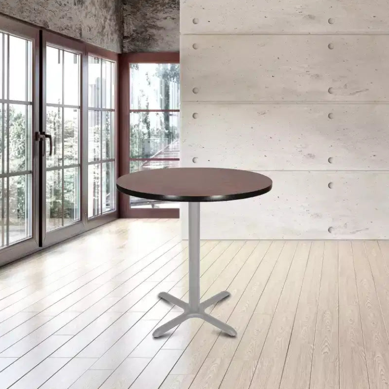 Tavolo da pranzo rotondo 36" con base a X Grigio/Mogano