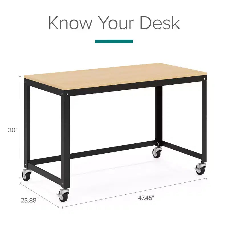 Scrivania mobile in metallo larga 120 cm per home office con piano in acero