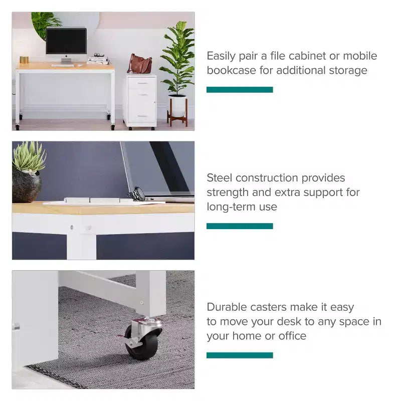 Scrivania mobile in metallo larga 120 cm per home office con piano in acero