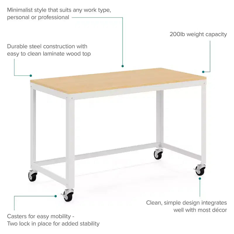 Scrivania mobile in metallo larga 120 cm per home office con piano in acero