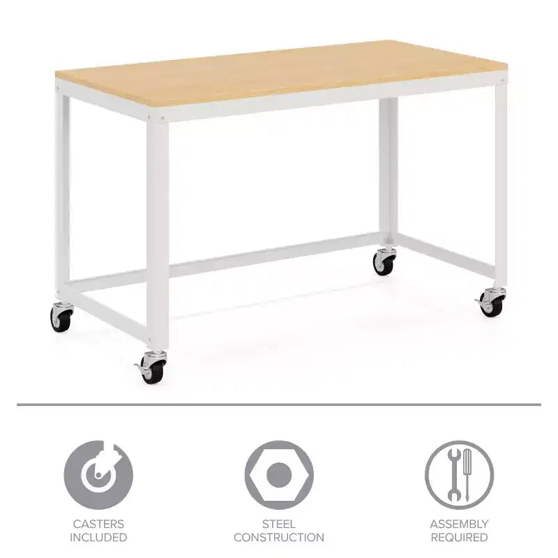 Scrivania mobile in metallo larga 120 cm per home office con piano in acero