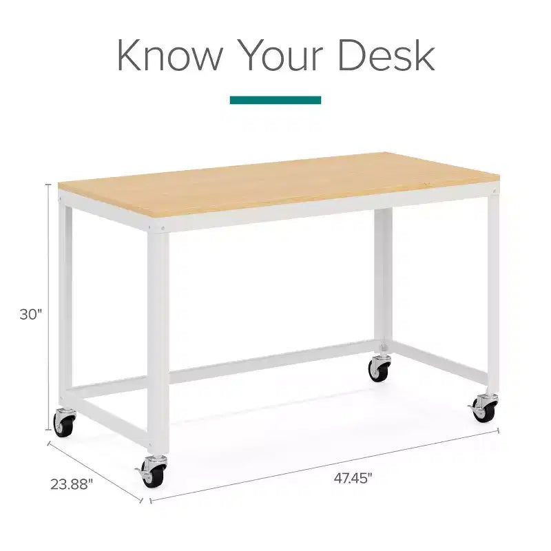 Scrivania mobile in metallo larga 120 cm per home office con piano in acero
