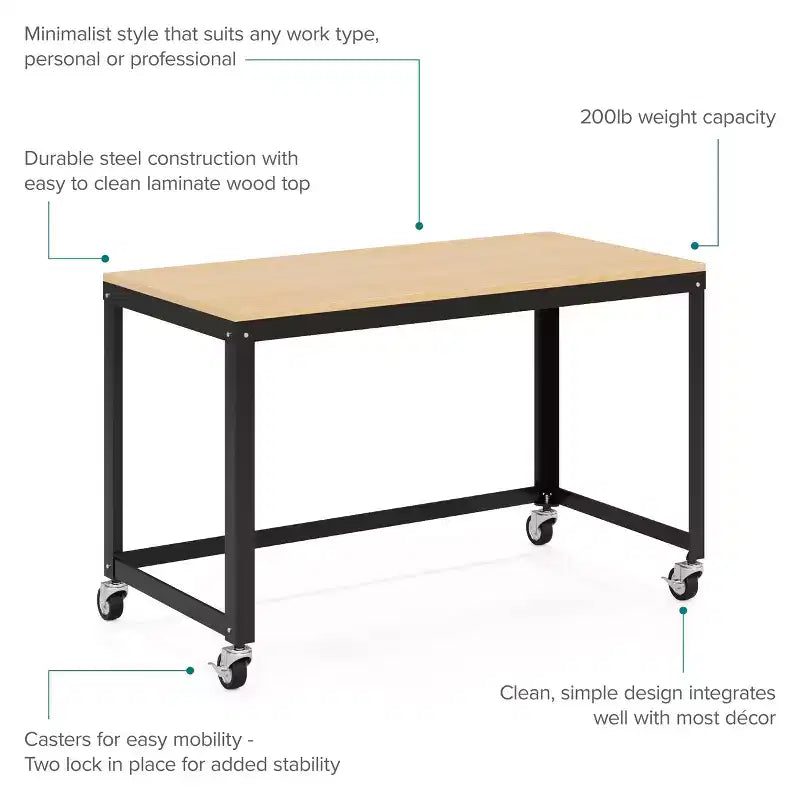 Scrivania mobile in metallo larga 120 cm per home office con piano in acero
