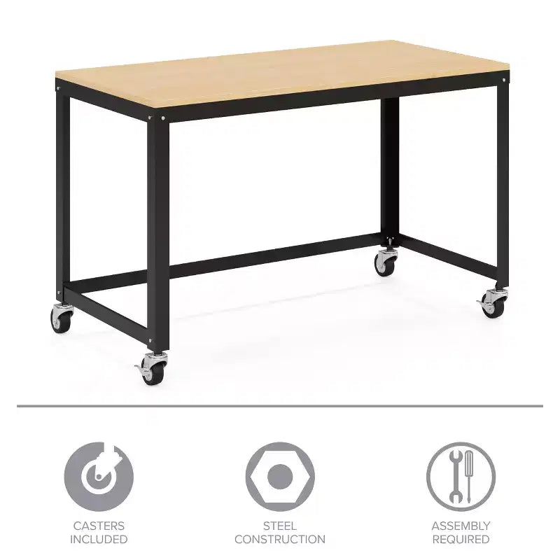 Scrivania mobile in metallo larga 120 cm per home office con piano in acero