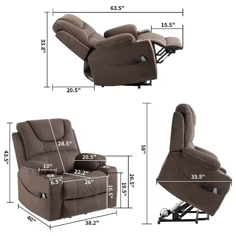 Poltrona elevabile elettrica in similpelle/velluto, Poltrona relax elettrica reclinabile per anziani
