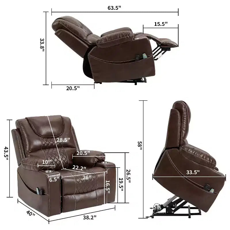 Poltrona elevabile elettrica in similpelle/velluto, Poltrona relax elettrica reclinabile per anziani