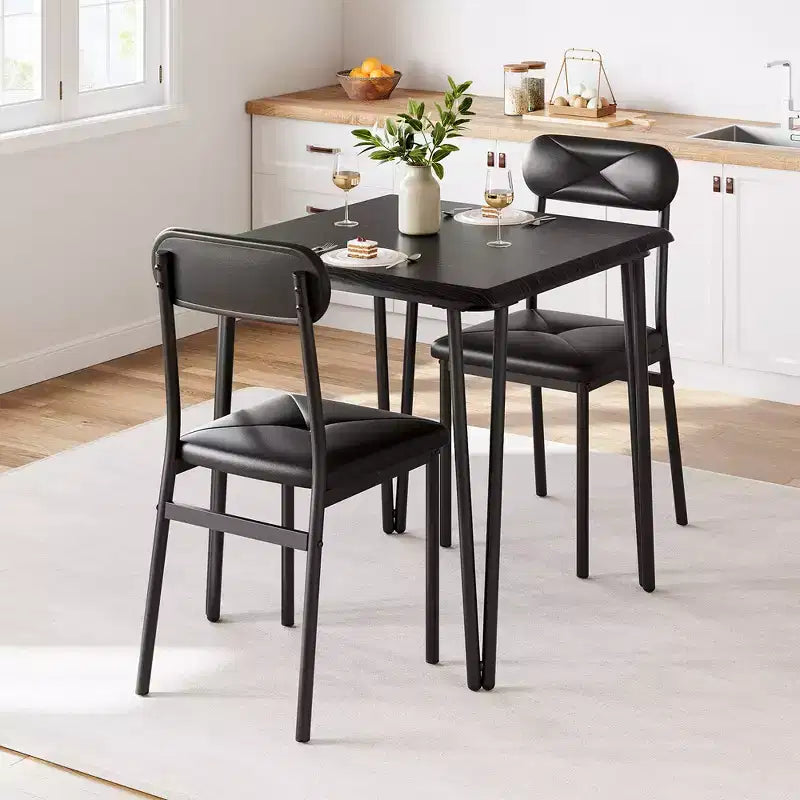 Whizmax Small Dining Table Set for 2, 3 Piece Kitchen Bar Dinette Square, with PU Upholstered Chairs