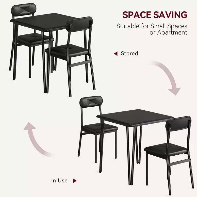 Tavolo da pranzo piccolo per 2 persone, set da 3 pezzi per cucina/bar/dinette quadrata, con sedie imbottite in PU