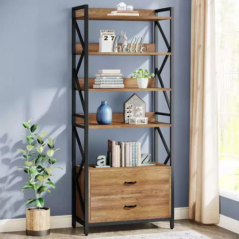 Libreria aperta a 5 ripiani e 2 cassetti 70,8