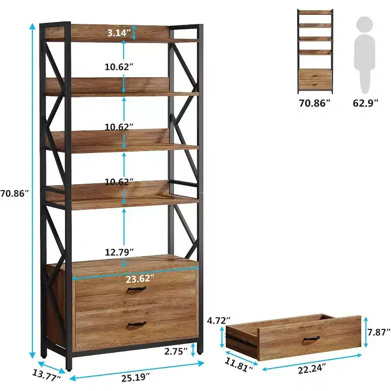 Libreria aperta a 5 ripiani e 2 cassetti 70,8