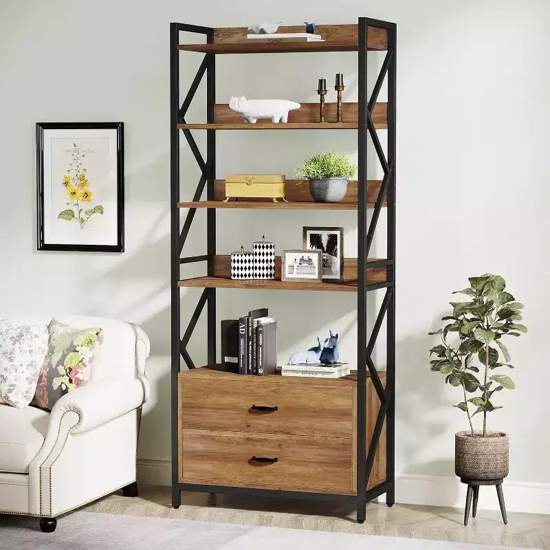 Libreria aperta a 5 ripiani e 2 cassetti 70,8