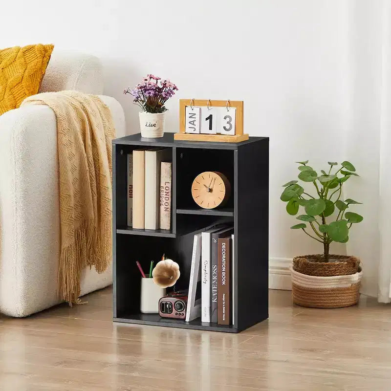 Libreria a 3 ripiani autoportante per casa, ufficio, soggiorno, organizer espositore aperto, scaffale, finitura rovere, mobili d'arredo