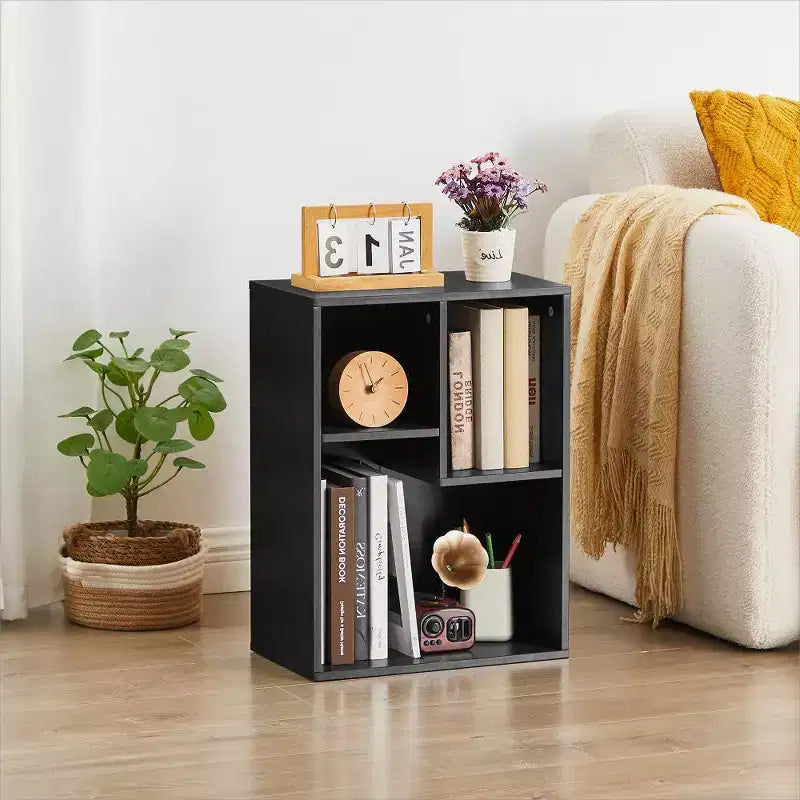 Libreria a 3 ripiani autoportante per casa, ufficio, soggiorno, organizer espositore aperto, scaffale, finitura rovere, mobili d'arredo