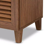 Scarpiera in legno con ripiani e cassetto