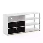 Mobile TV dal design semplice, porta TV fino a 50 pollici con ripiani e 2 contenitori, Rovere Bianco