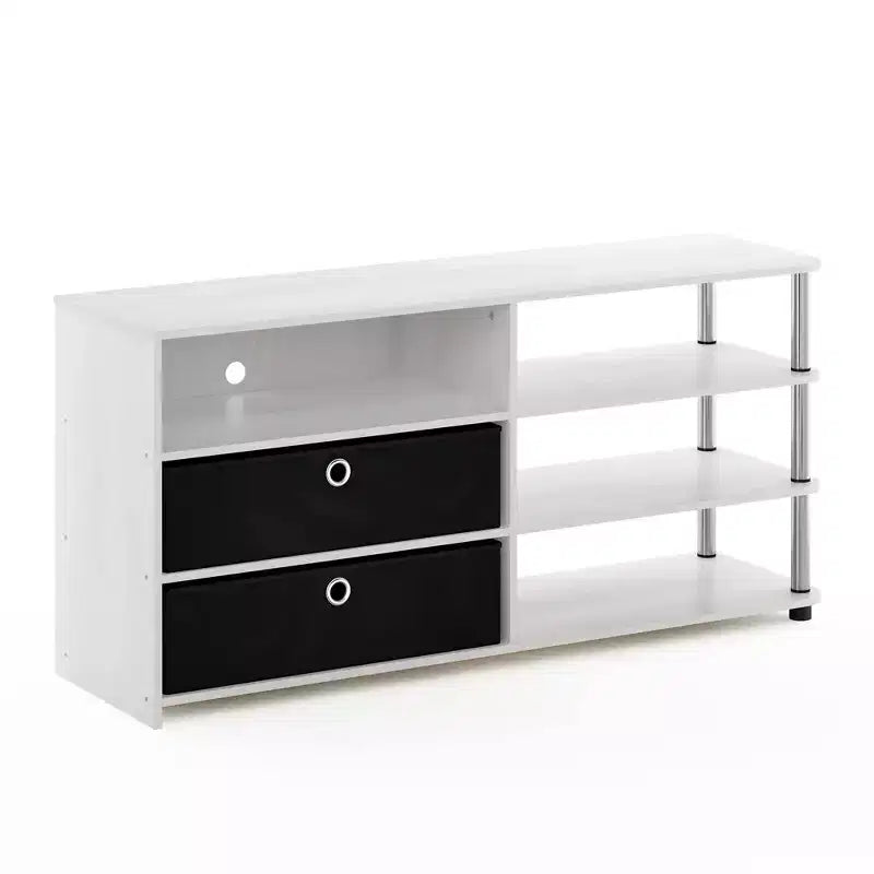 Mobile TV dal design semplice, porta TV fino a 50 pollici con ripiani e 2 contenitori, Rovere Bianco