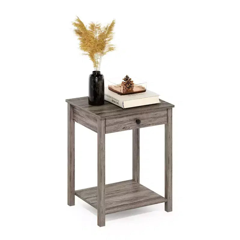 Tavolino da divano/fine divano Mid-Century con cassetto e ripiano aperto, rovere rustico