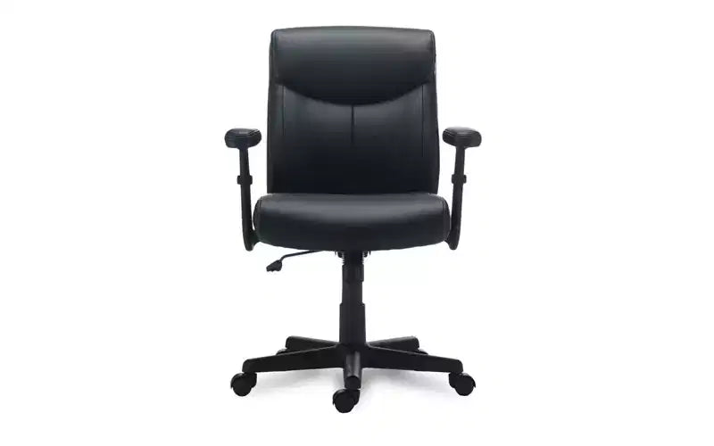 Sedia da ufficio in pelle, supporta fino a 125 kg, sedile/schienale nero, base nera